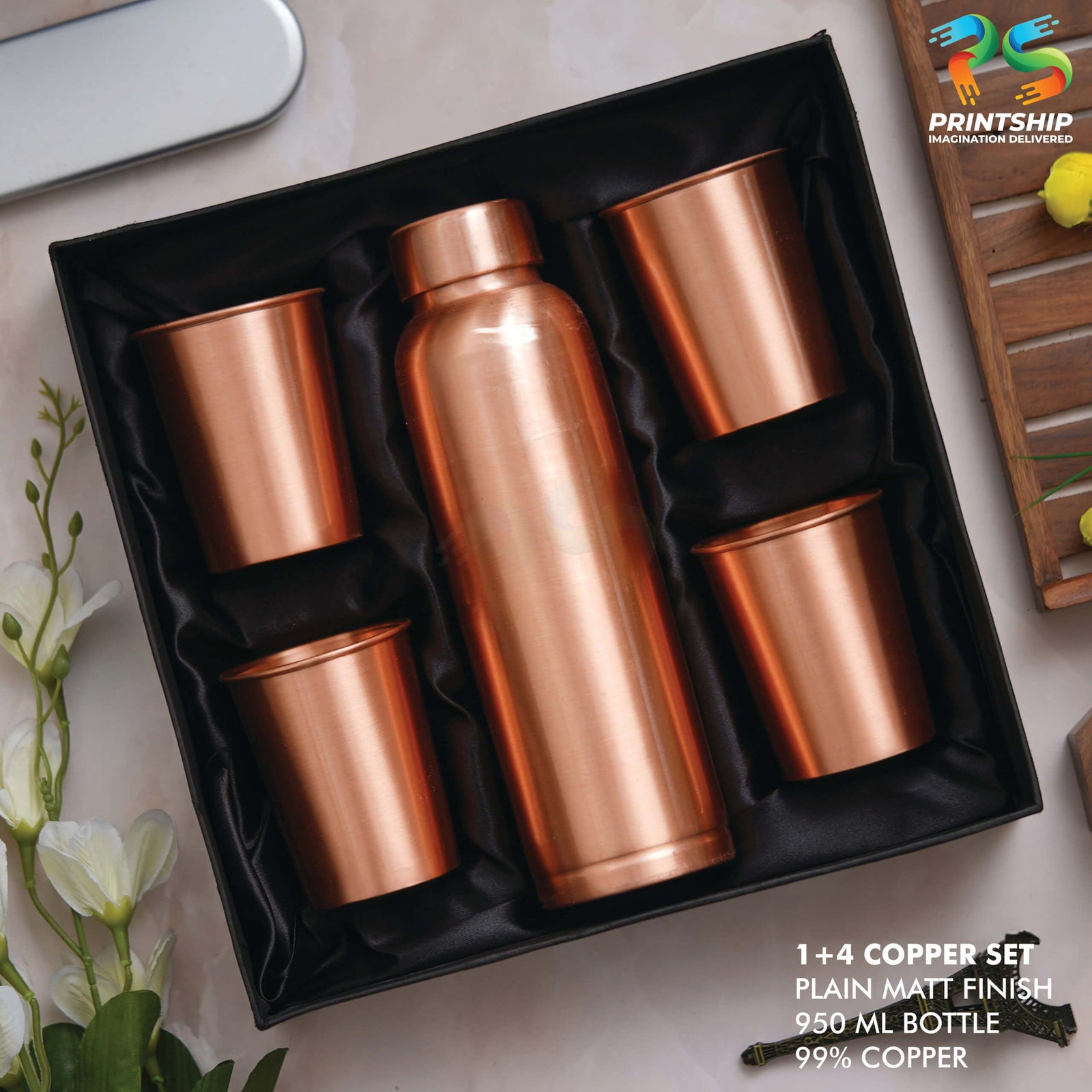 YuBingo Copper Matt Finish Deluxe Set - Corporate Drinkware Gift - Water Bottles by YuBingo