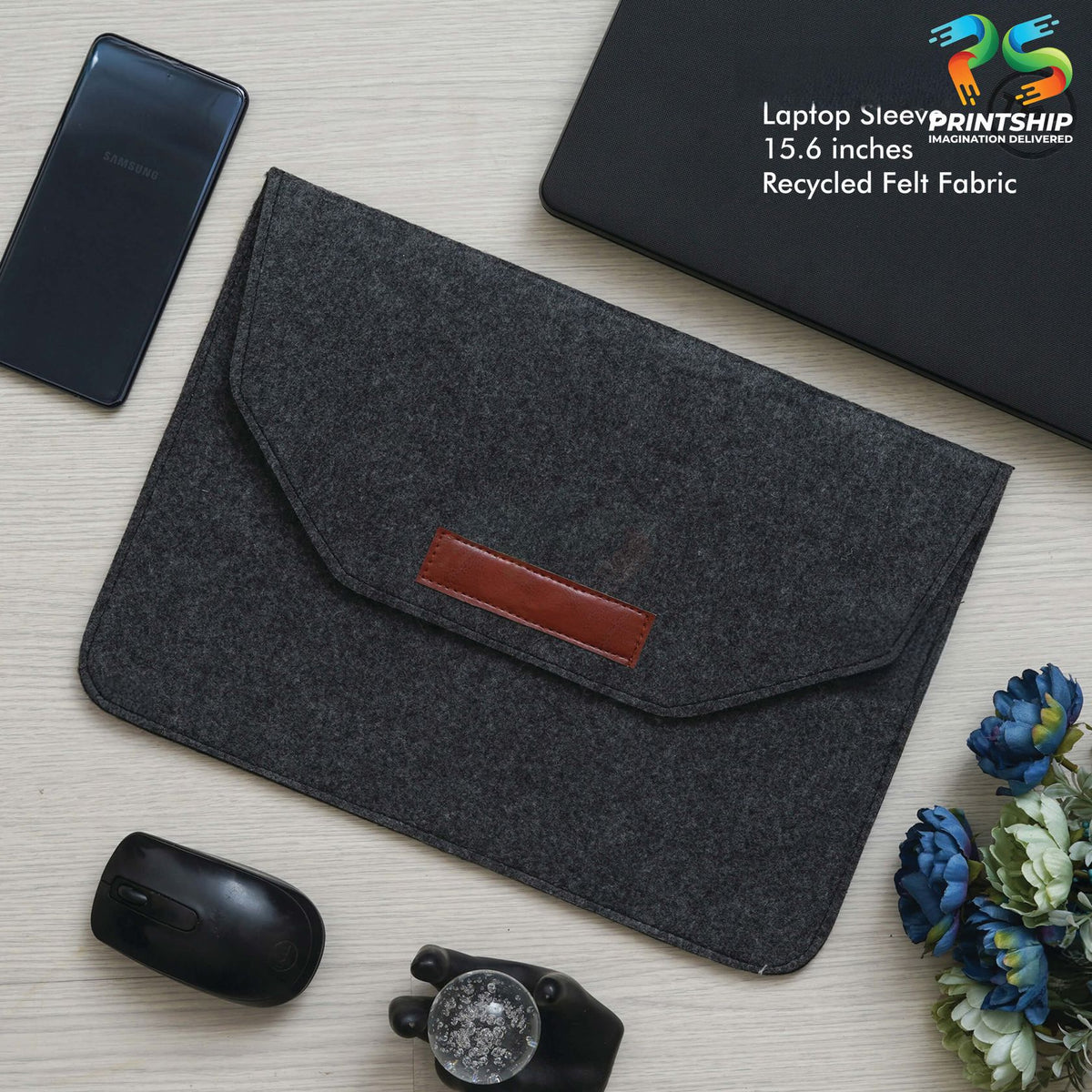 YuBingo Black Recycled Felt Laptop Sleeve - 15.6 Inch - Corporate Gift | Product image 3