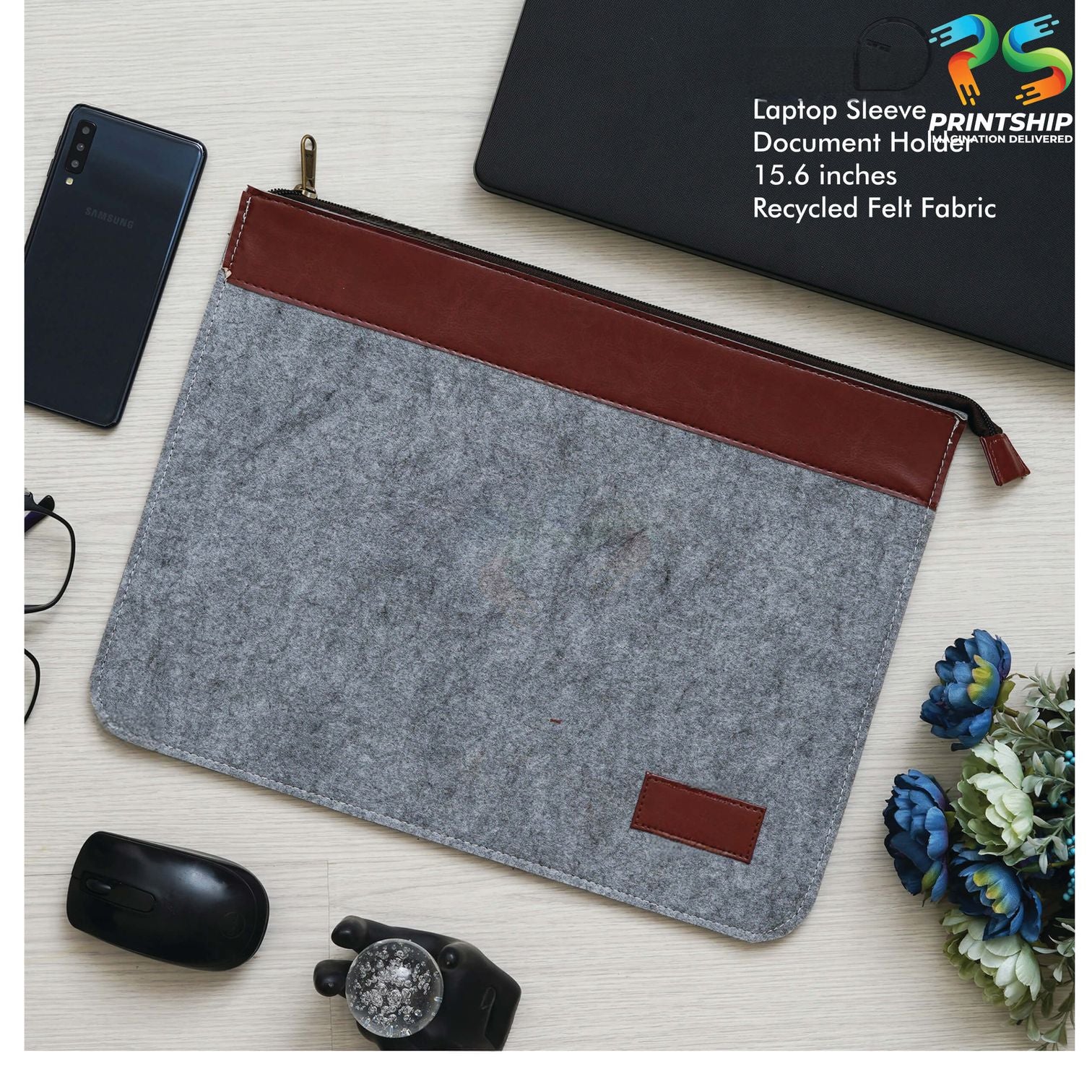 YuBingo Grey Recycled Felt Laptop Sleeve - 15.6 Inch With Zipper - Corporate Gift | Product image 4