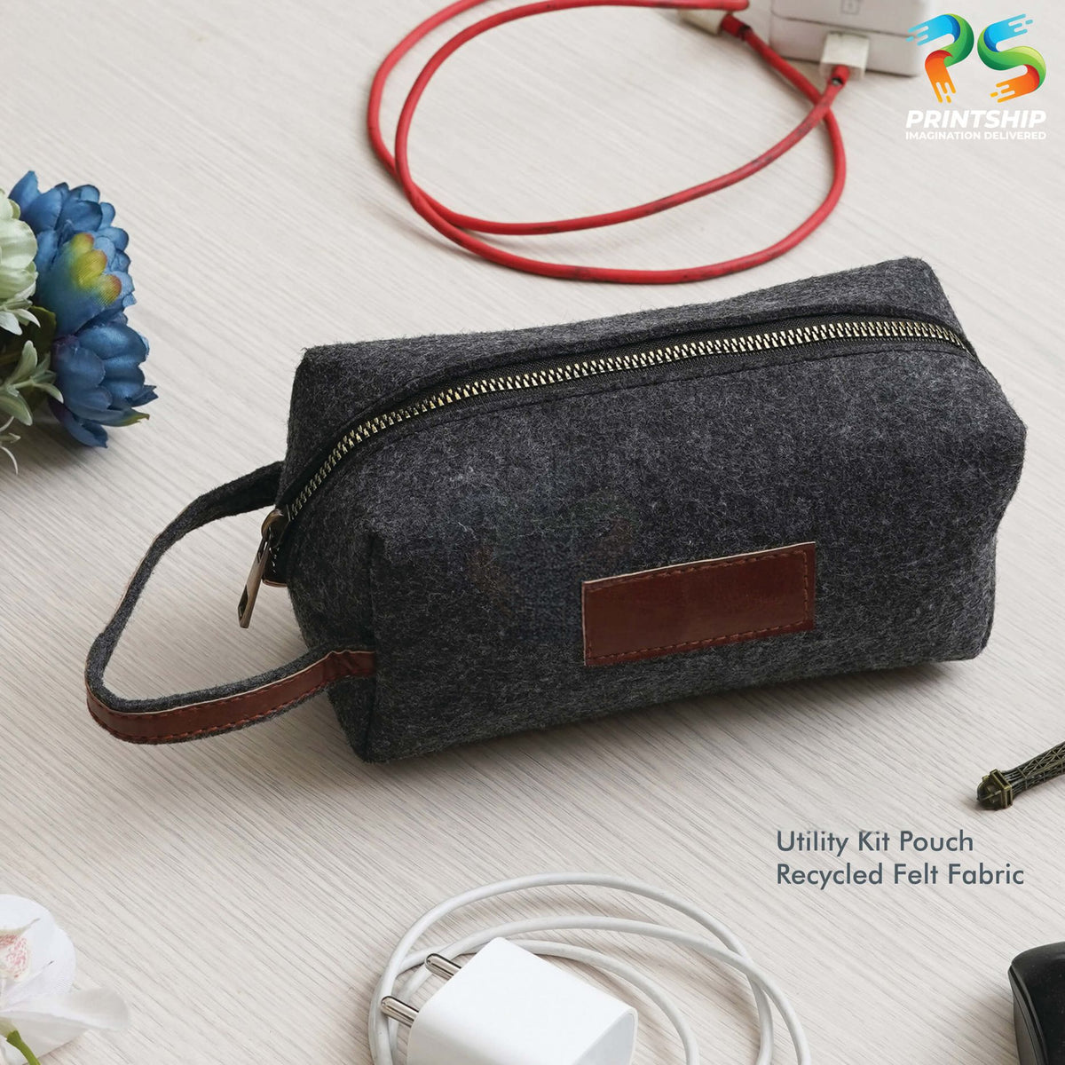 YuBingo Black Recycled Felt Utility Kit Pouch - Corporate Accessory Gift - Wallets &amp; Pouches by YuBingo