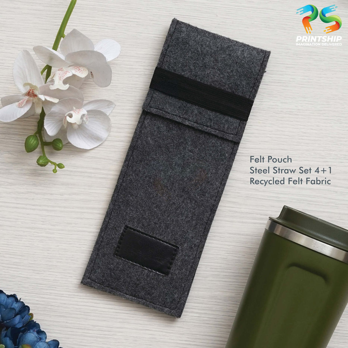YuBingo Black Recycled Felt Pouch + Steel Straw Set - Corporate Accessory Gift - Wallets &amp; Pouches by YuBingo
