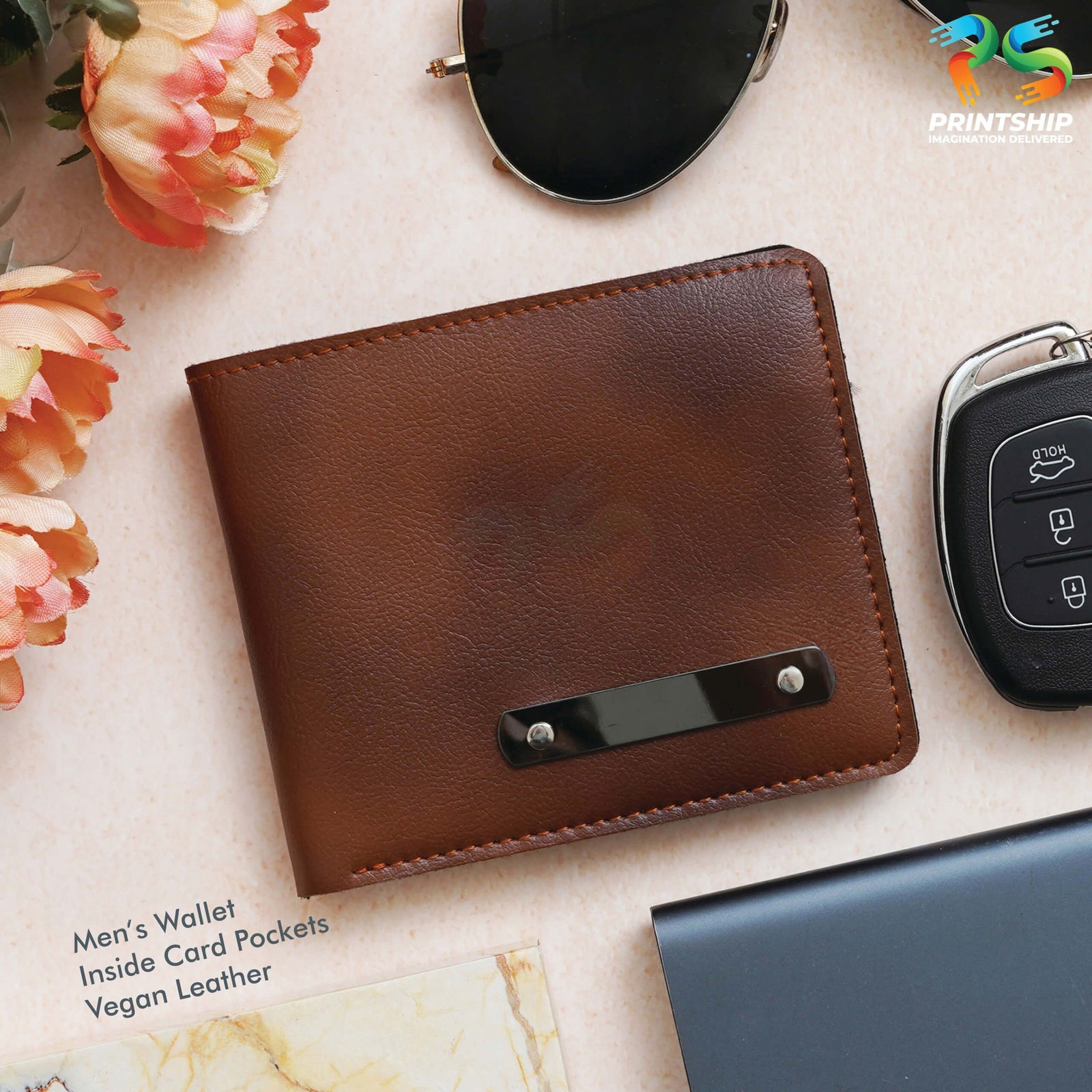 YuBingo Tan Vegan Leather Men's Wallet - Corporate Accessory Gift - Wallets & Pouches by YuBingo
