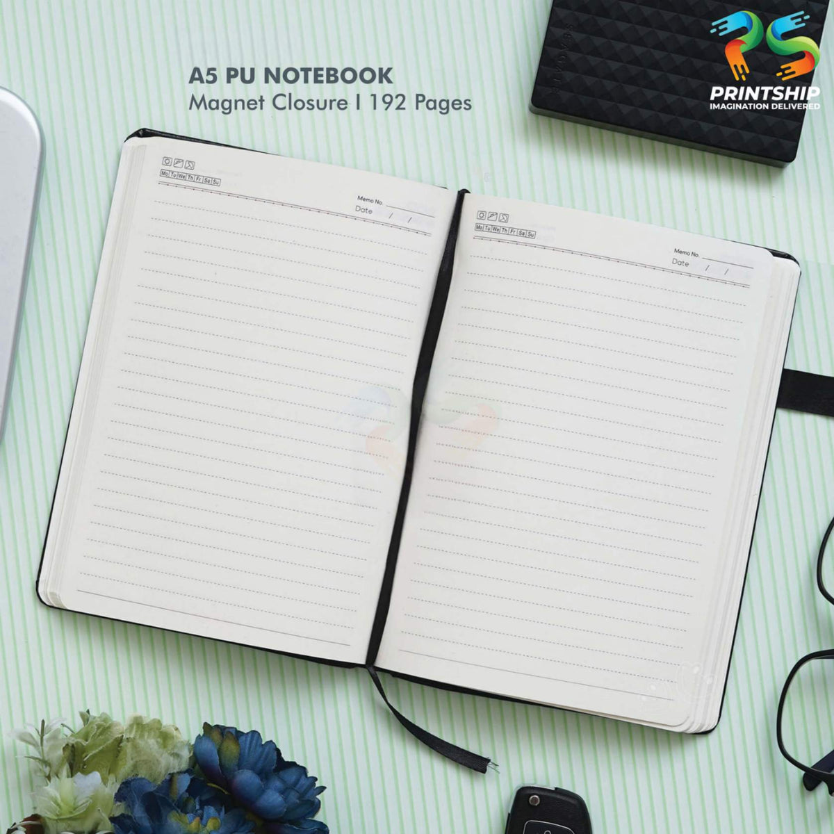 YuBingo Black A5 PU Notebook with Magnet Closure - Corporate Gift