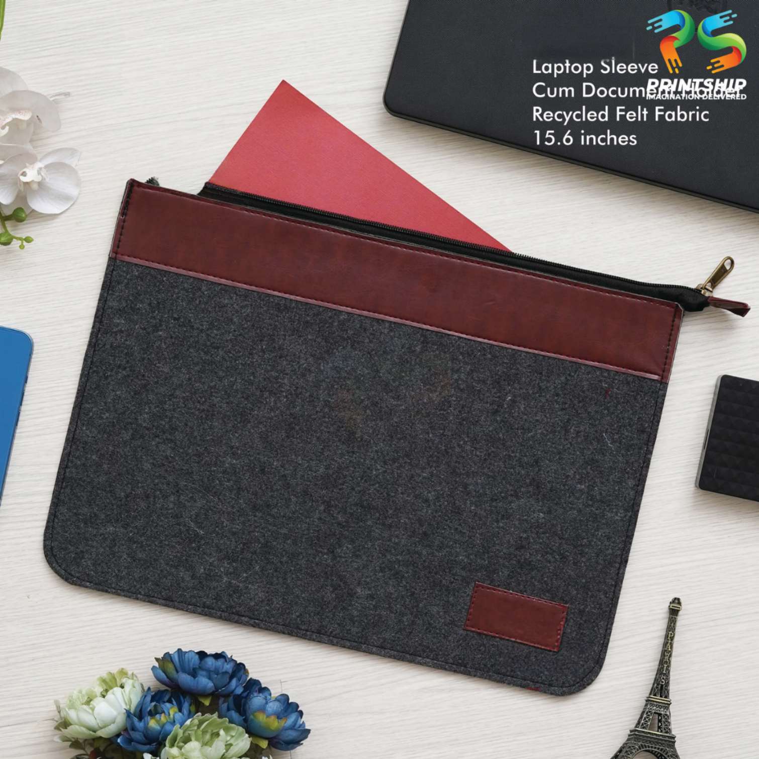 YuBingo Grey Recycled Felt Laptop Sleeve - 15.6 Inch With Zipper - Corporate Gift | Product image 3