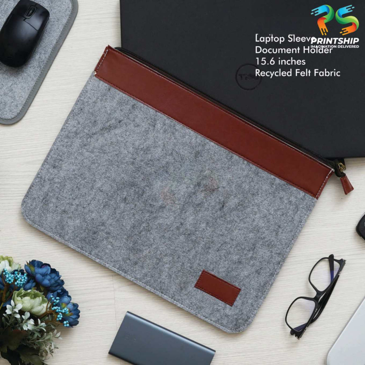 YuBingo Grey Recycled Felt Laptop Sleeve - 15.6 Inch With Zipper - Corporate Gift | YuBingo corporate gift