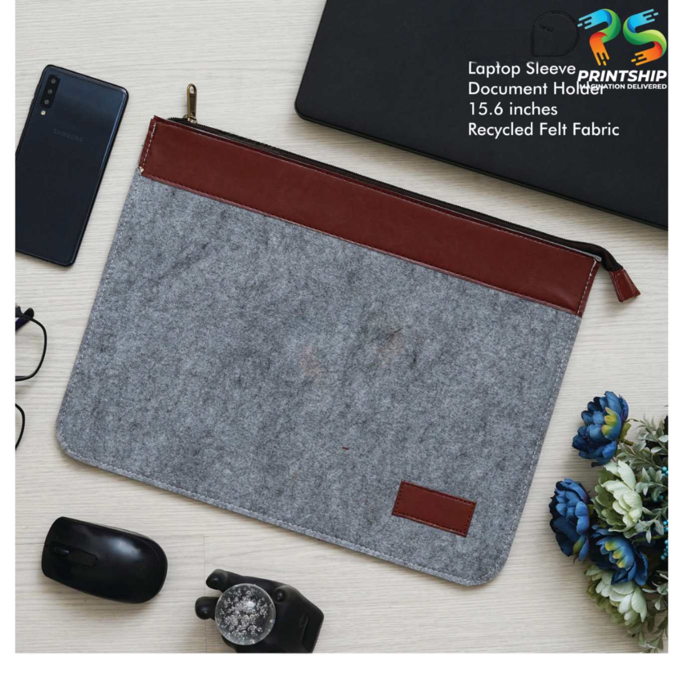 YuBingo Grey Recycled Felt Laptop Sleeve - 15.6 Inch With Zipper - Corporate Gift | Product image 2