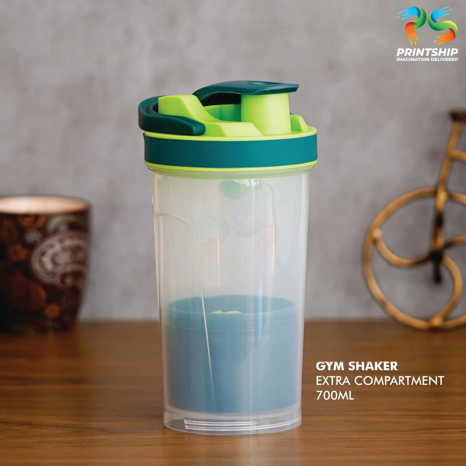YuBingo Translucent White Plastic 700ML Gym Shaker With Green Cap - Corporate Gift | Product image 3