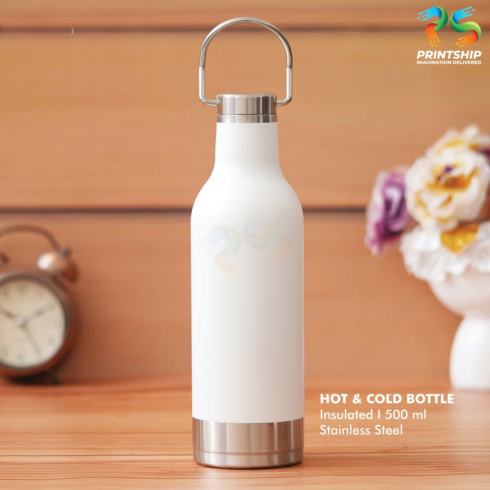 YuBingo Insulated White Stainless Steel Bottle - 500 ML - Corporate Drinkware Gift - Water Bottles by YuBingo