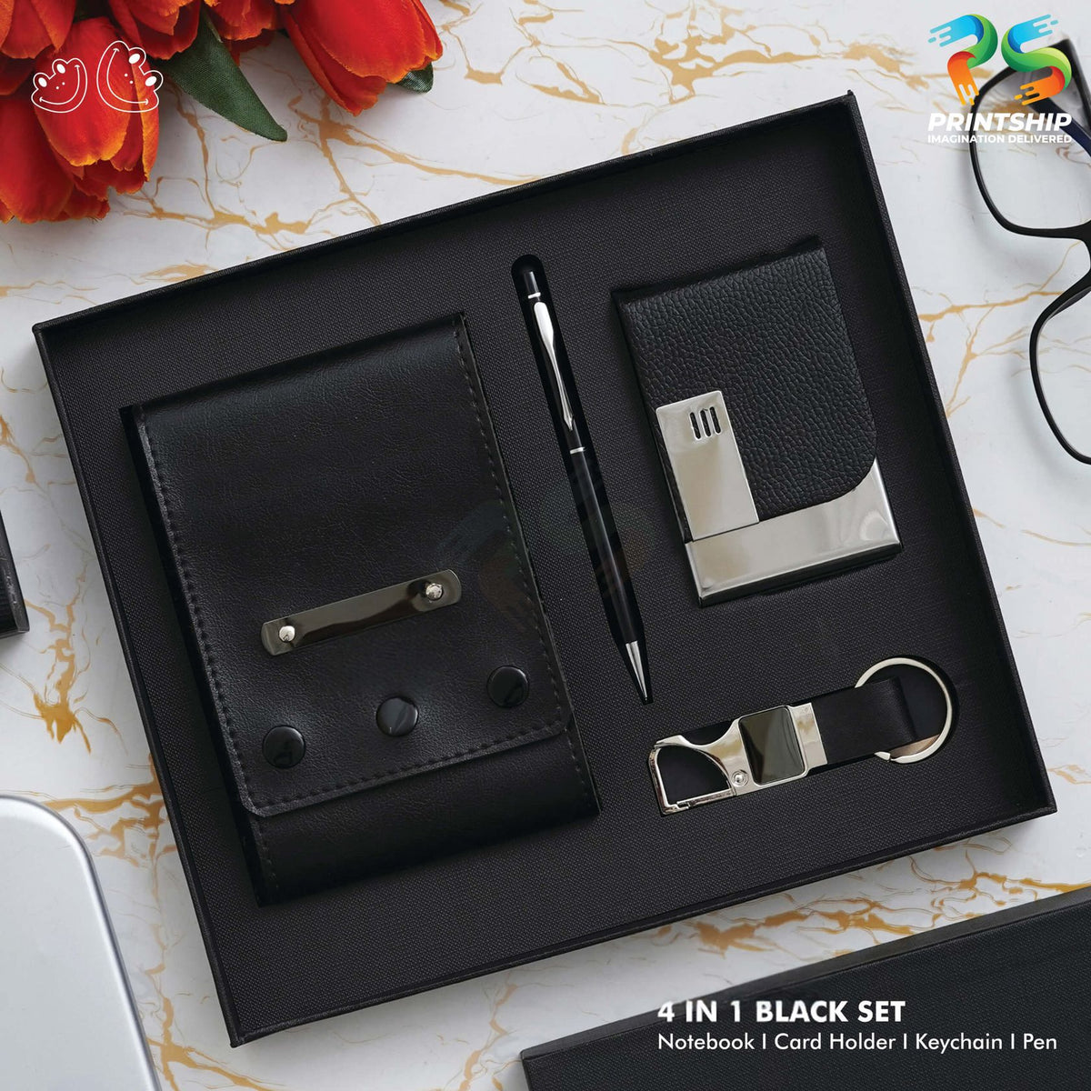 YuBingo Black Vegan Leather Professional Set - Corporate Gift Set - product image