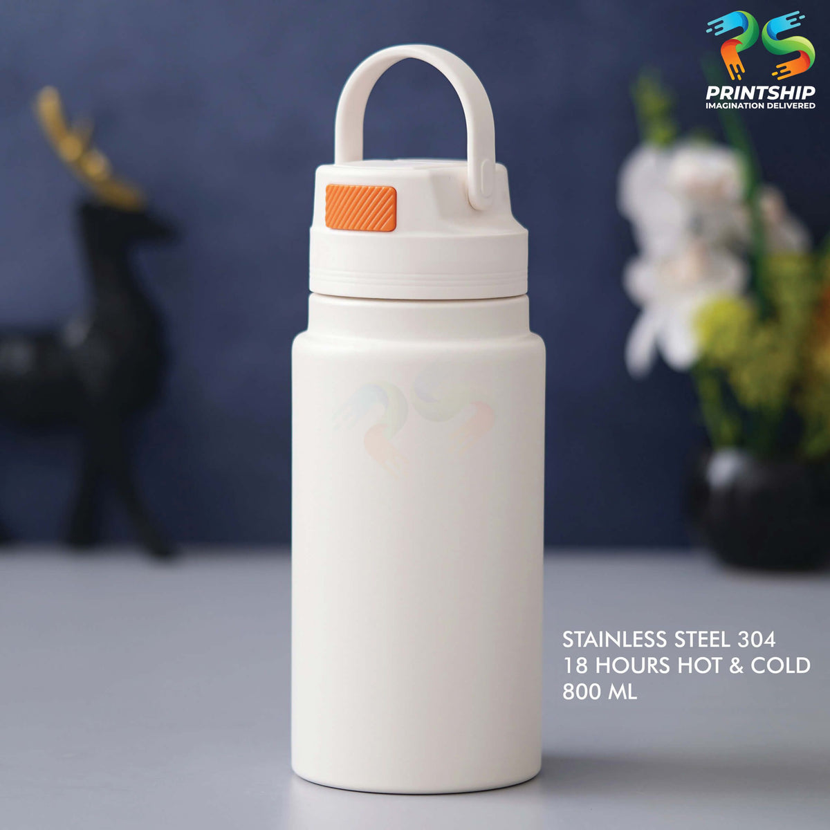 YuBingo Modern White Stainless Steel Bottle - 800 ML - Corporate Drinkware Gift - Water Bottles by YuBingo