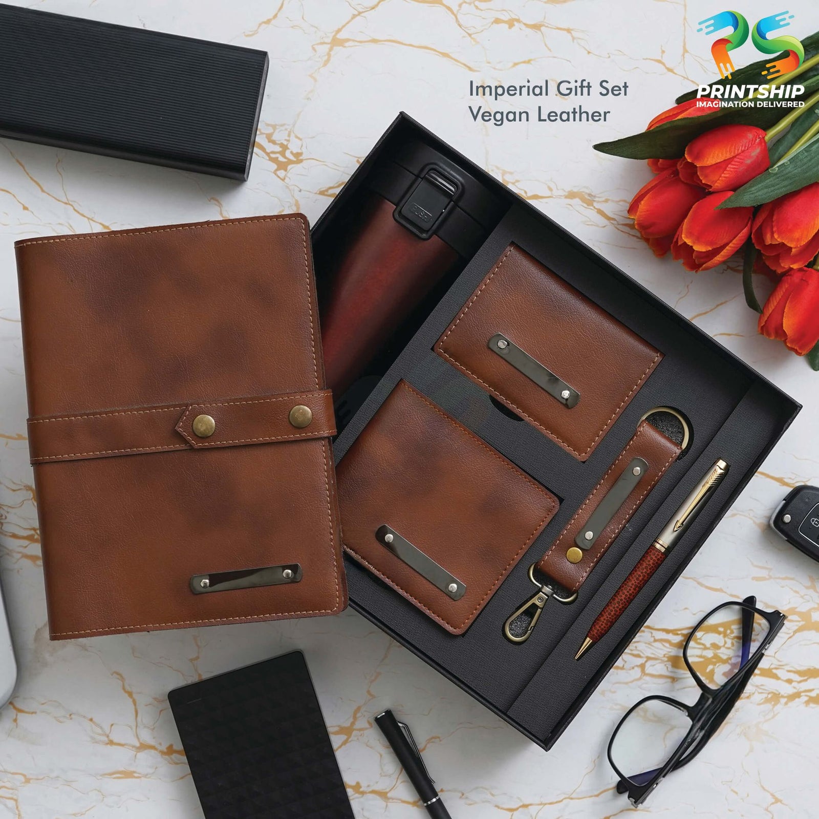 YuBingo Tan Vegan Leather Travel Gift Set - Corporate Gift - image 4