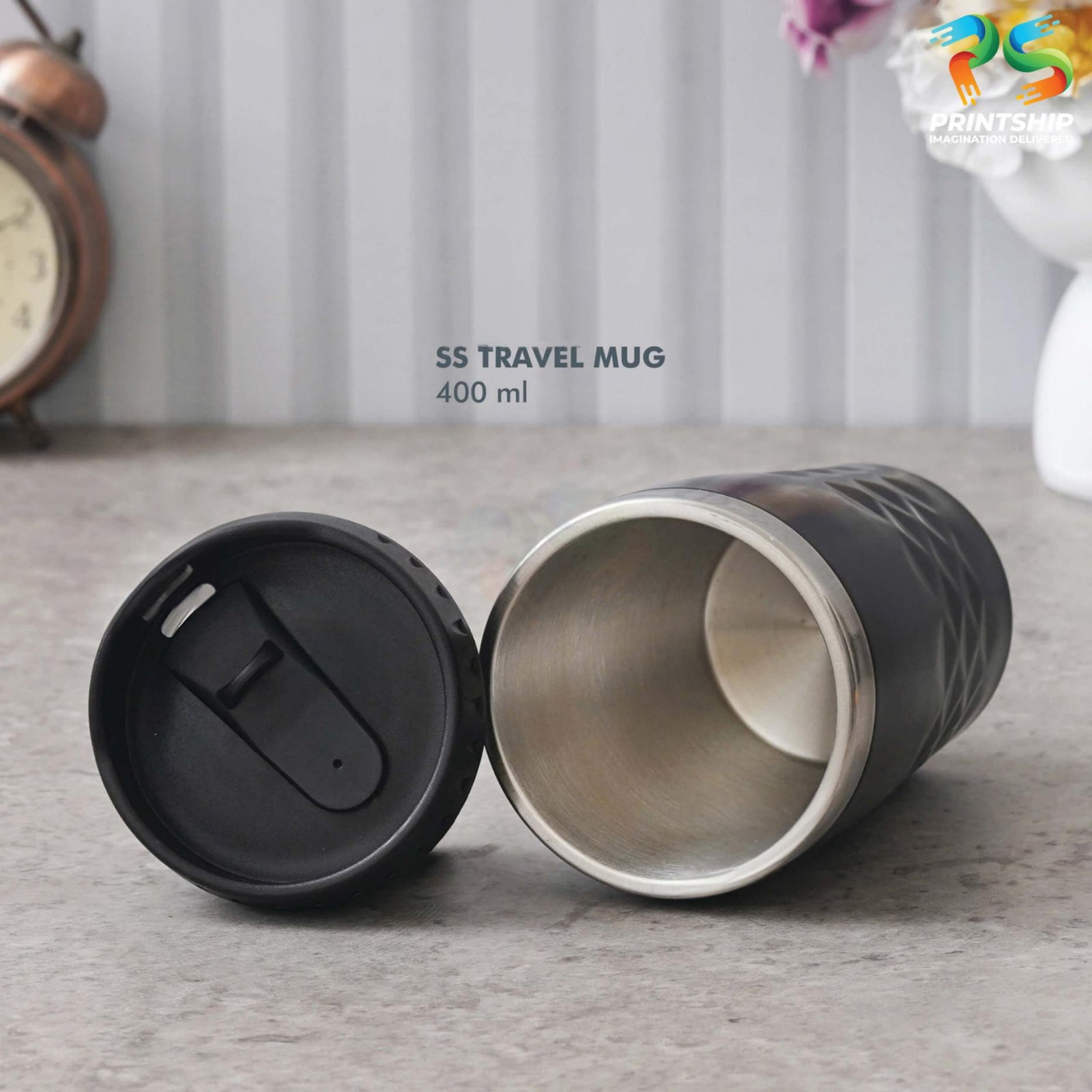YuBingo Black Stainless Steel Mug 400ML - Corporate Gift | YuBingo corporate gift