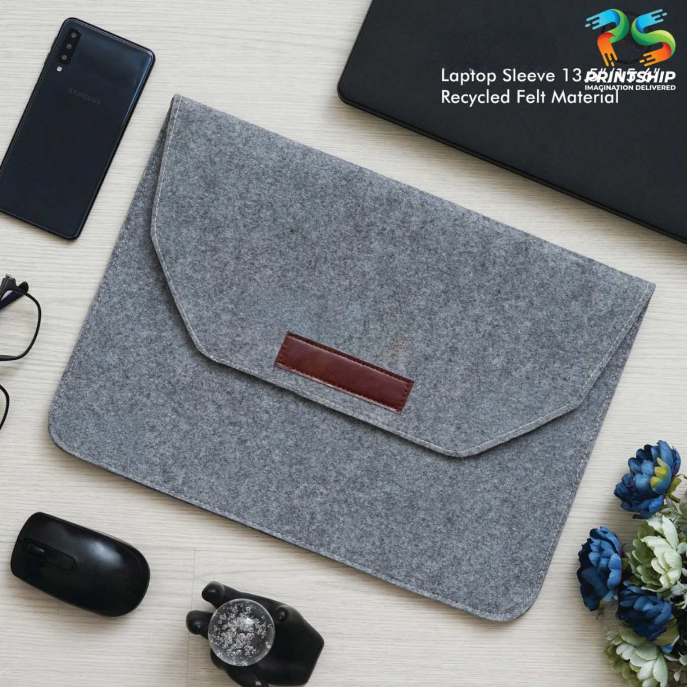 YuBingo Grey Recycled Felt Laptop Sleeve - 13.5 Inch - Corporate Gift | Product image 5