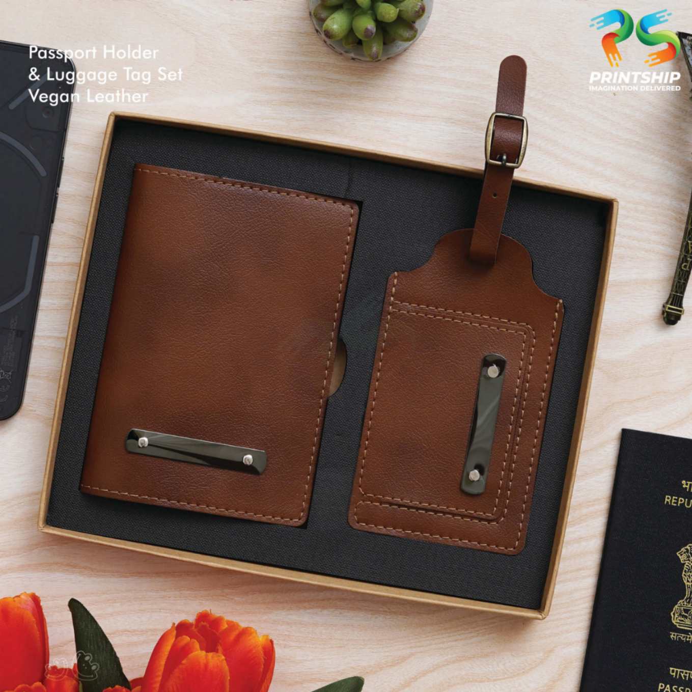 YuBingo Tan Vegan Leather Passport Set - Corporate Gift Set - image 2