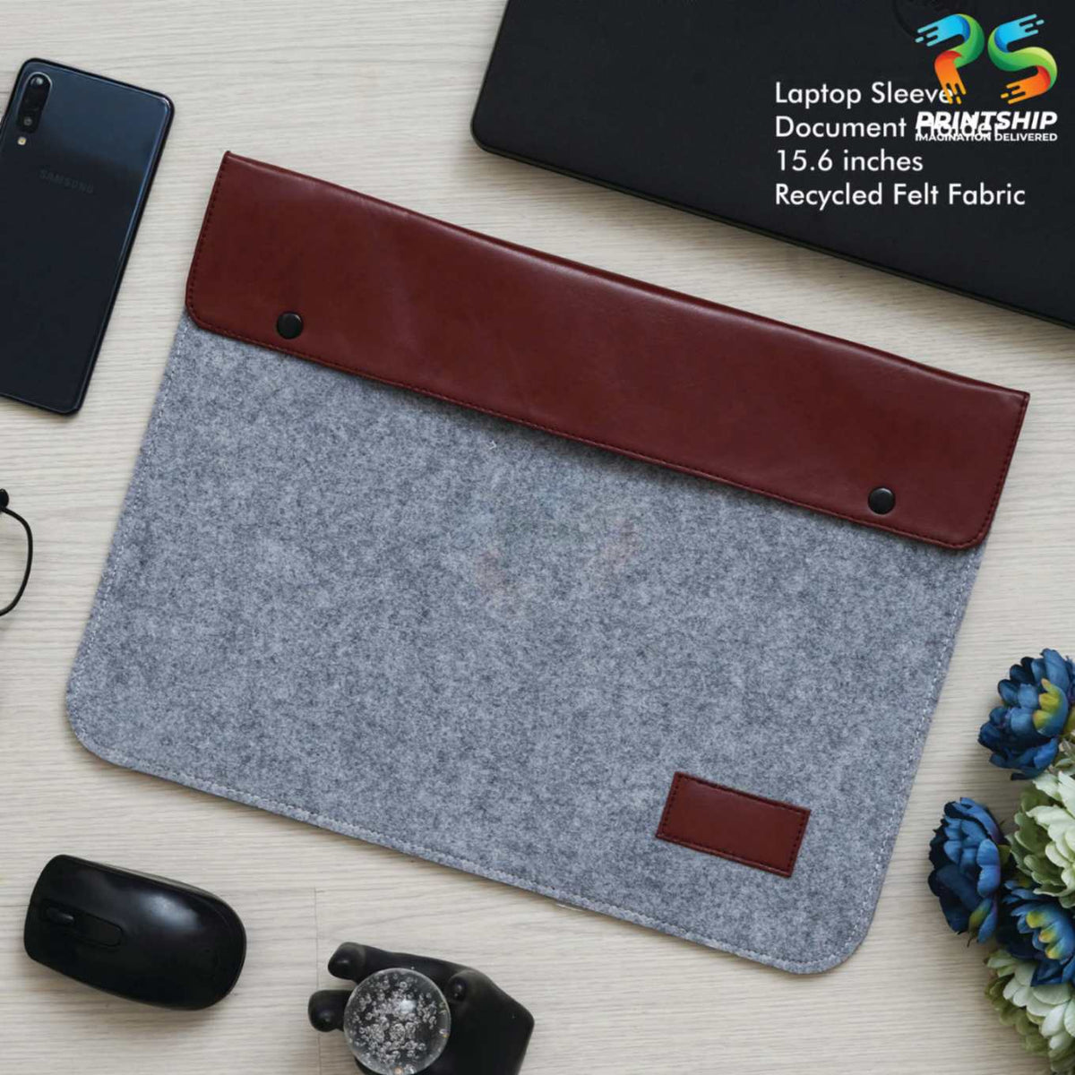YuBingo Grey Recycled Felt Laptop Sleeve - 15.6 Inch With Button Pocket - Corporate Gift | YuBingo corporate gift