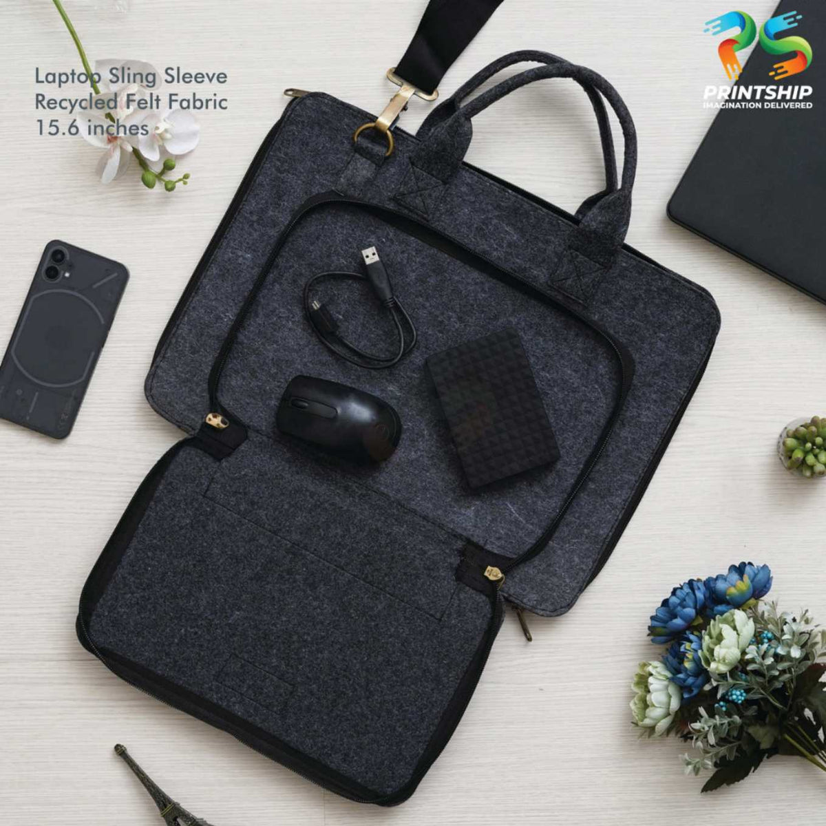 YuBingo Black Recycled Felt Laptop Sleeve - Corporate Gift | Product image 3