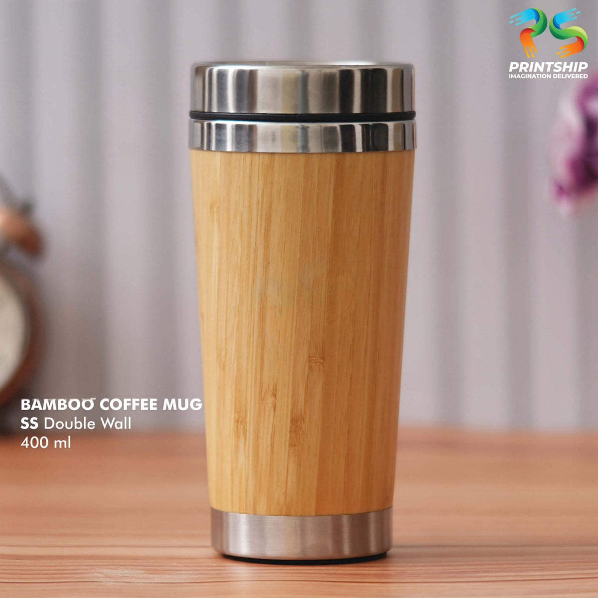 YuBingo Bamboo Finish Stainless Steel Mug - 400 ML - Corporate Gift | Product image 2