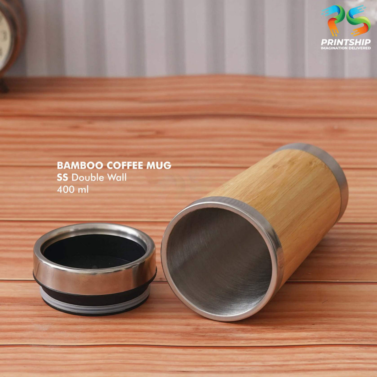 YuBingo Bamboo Finish Stainless Steel Mug - 400 ML - Corporate Gift | Product image 3