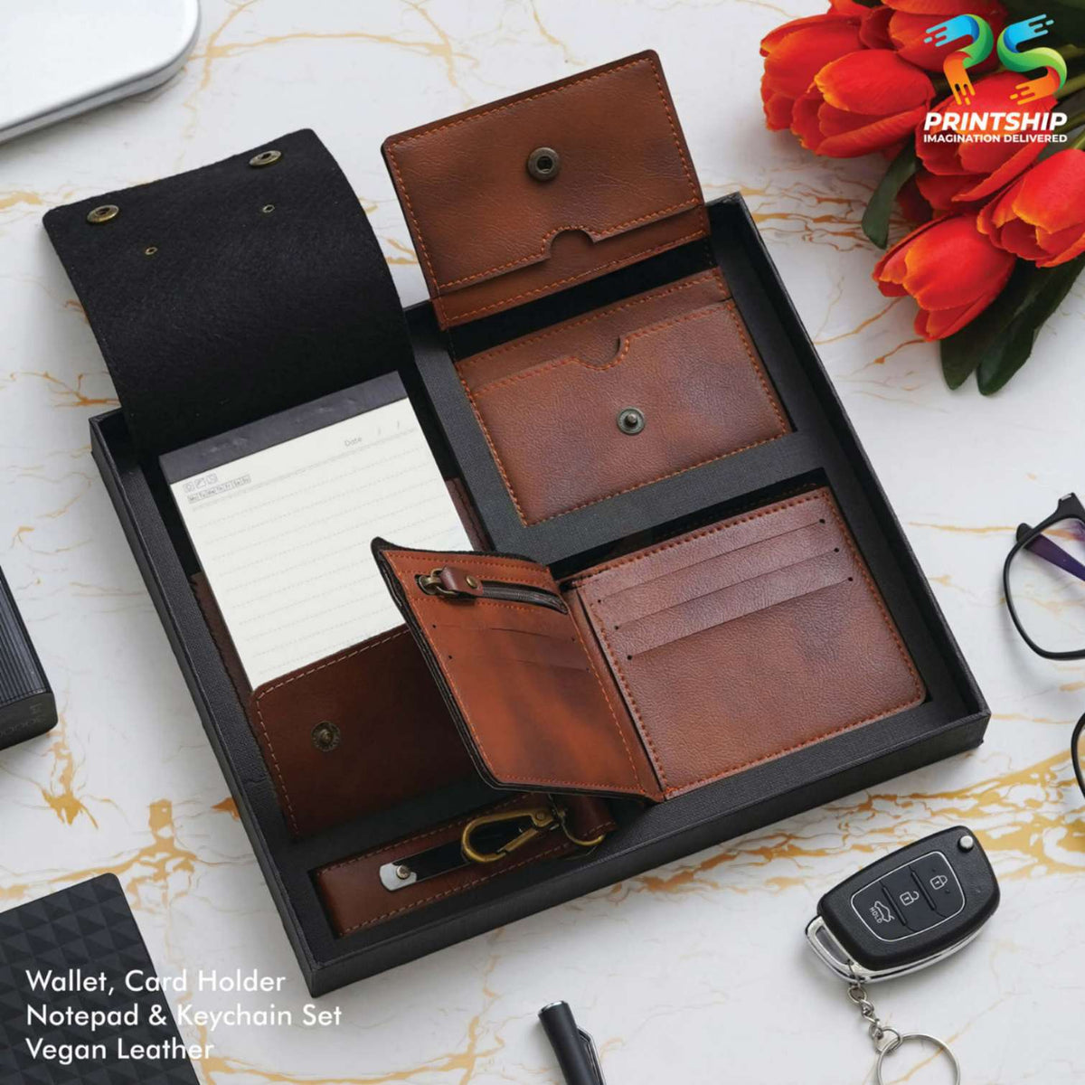 YuBingo Tan Vegan Leather Notepad Set - Corporate Gift Set - image 2
