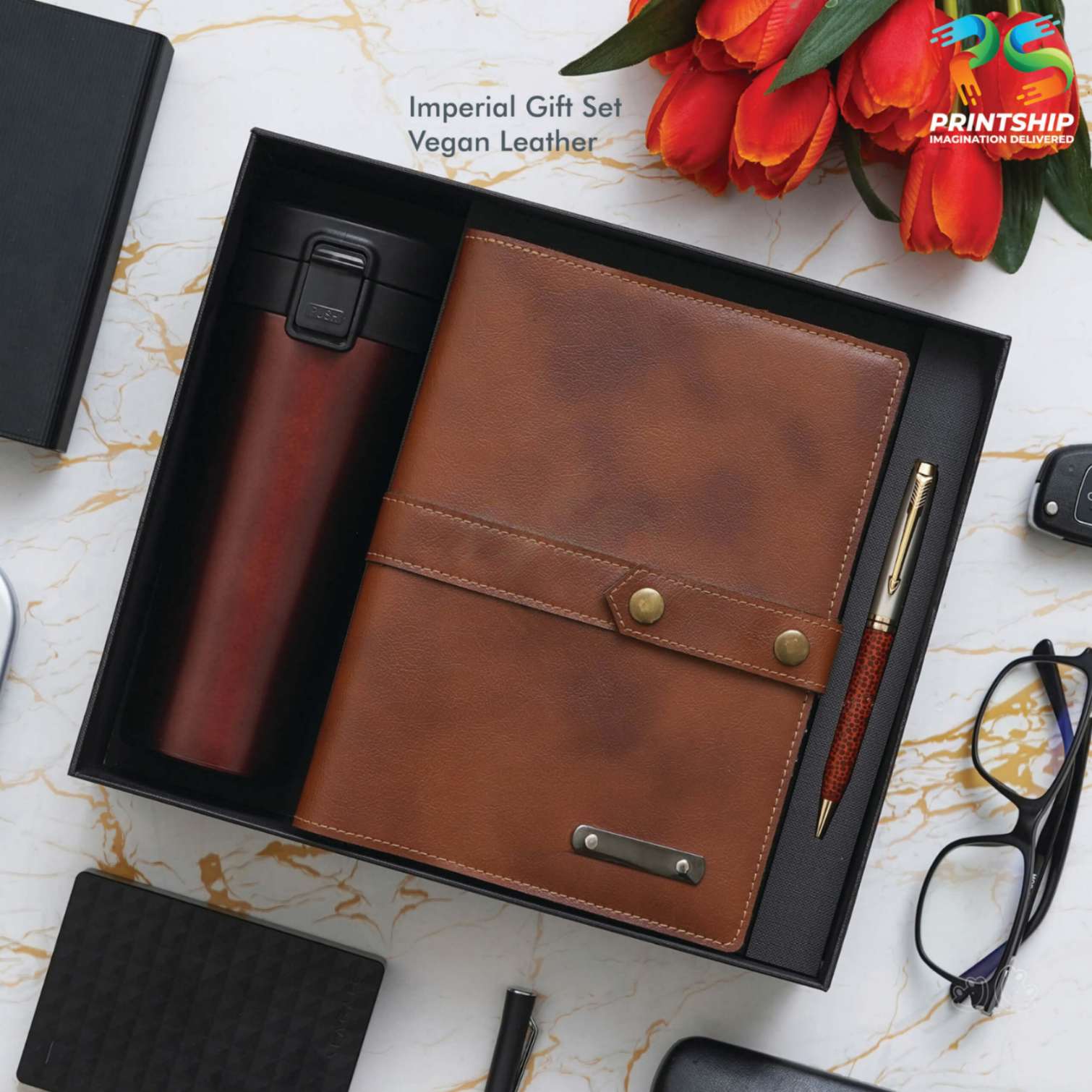 YuBingo Tan Vegan Leather Travel Gift Set - Corporate Gift - image 2