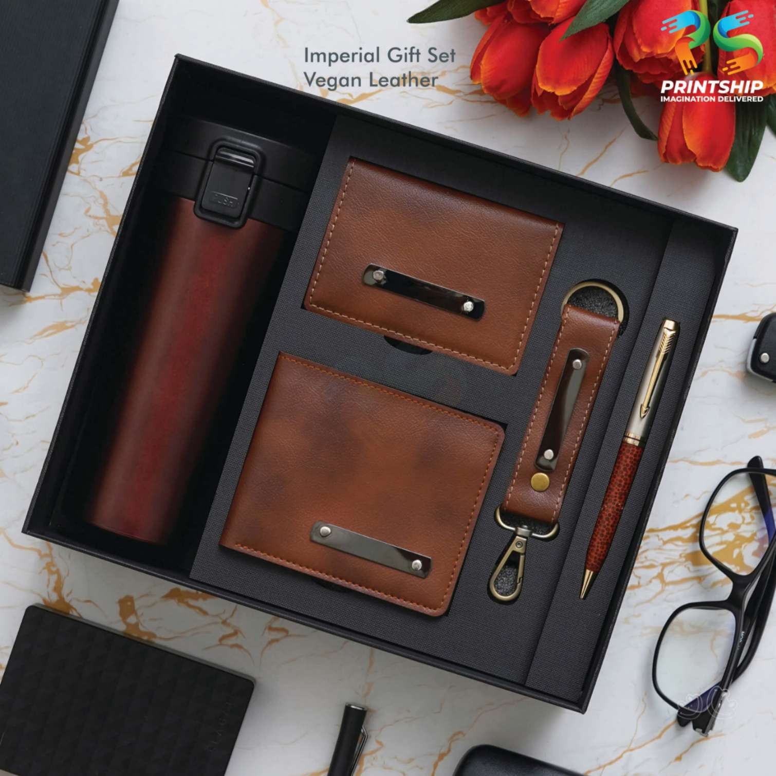 YuBingo Tan Vegan Leather Travel Gift Set - Corporate Gift - image 3