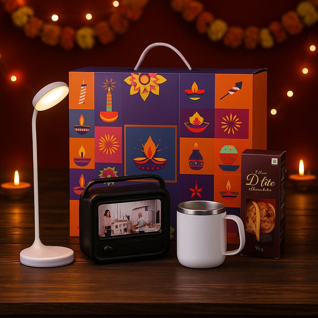YuBingo Celebration Set Of 4: Rechargeable Lamp, Retro TV Speaker, SS Mug &amp; Cookies - Corporate Gift Set - product image