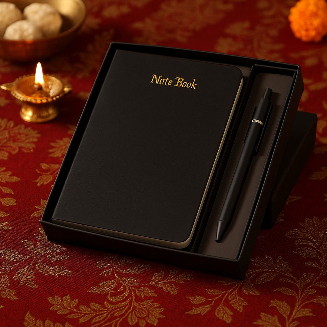 YuBingo 2 In 1 Black Set: Timeless Notebook With Metal Pen In Gift Box - Corporate Gift Set - product image