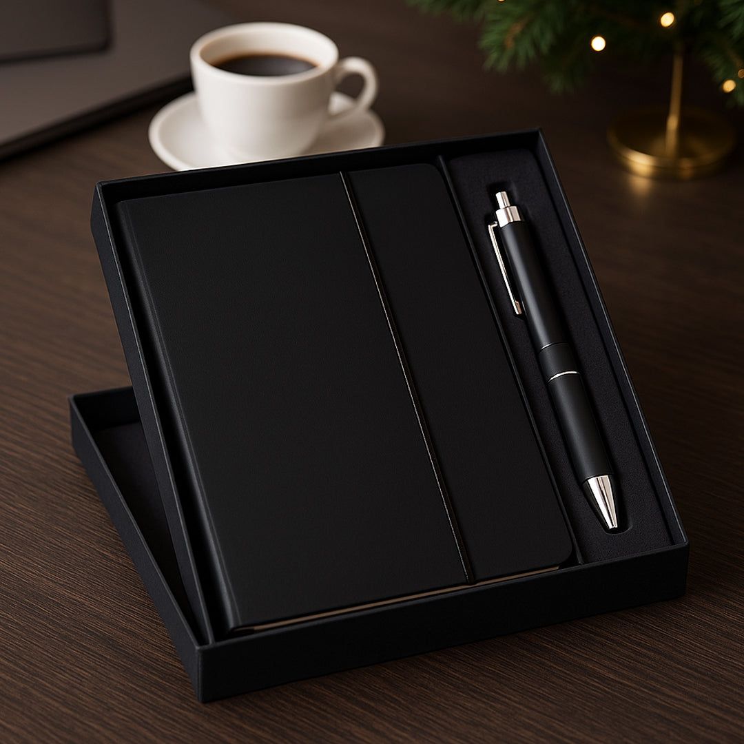 YuBingo 2 In 1 Dark Set: 3 Fold Notebook With Metal Pen - Corporate Gift Set - product image