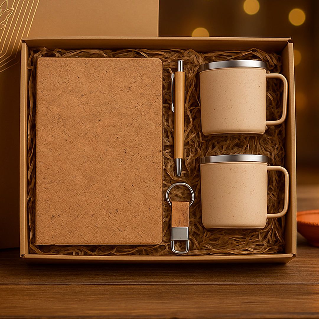 YuBingo EcoSet 1 - Premium Eco-Friendly Gift Set With Notebook, Mugs, Pen &amp; Keychain - Corporate Gift - product image