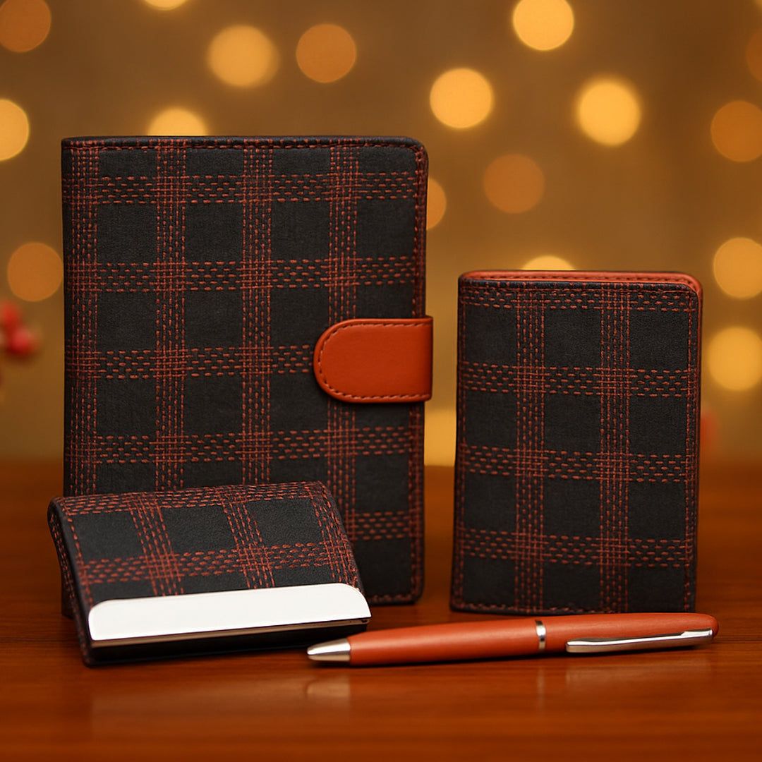 YuBingo Tweed Tan Set Of 4: Passport Holder, Wallet, Card Holder & Pen - Corporate Gift Set - product image