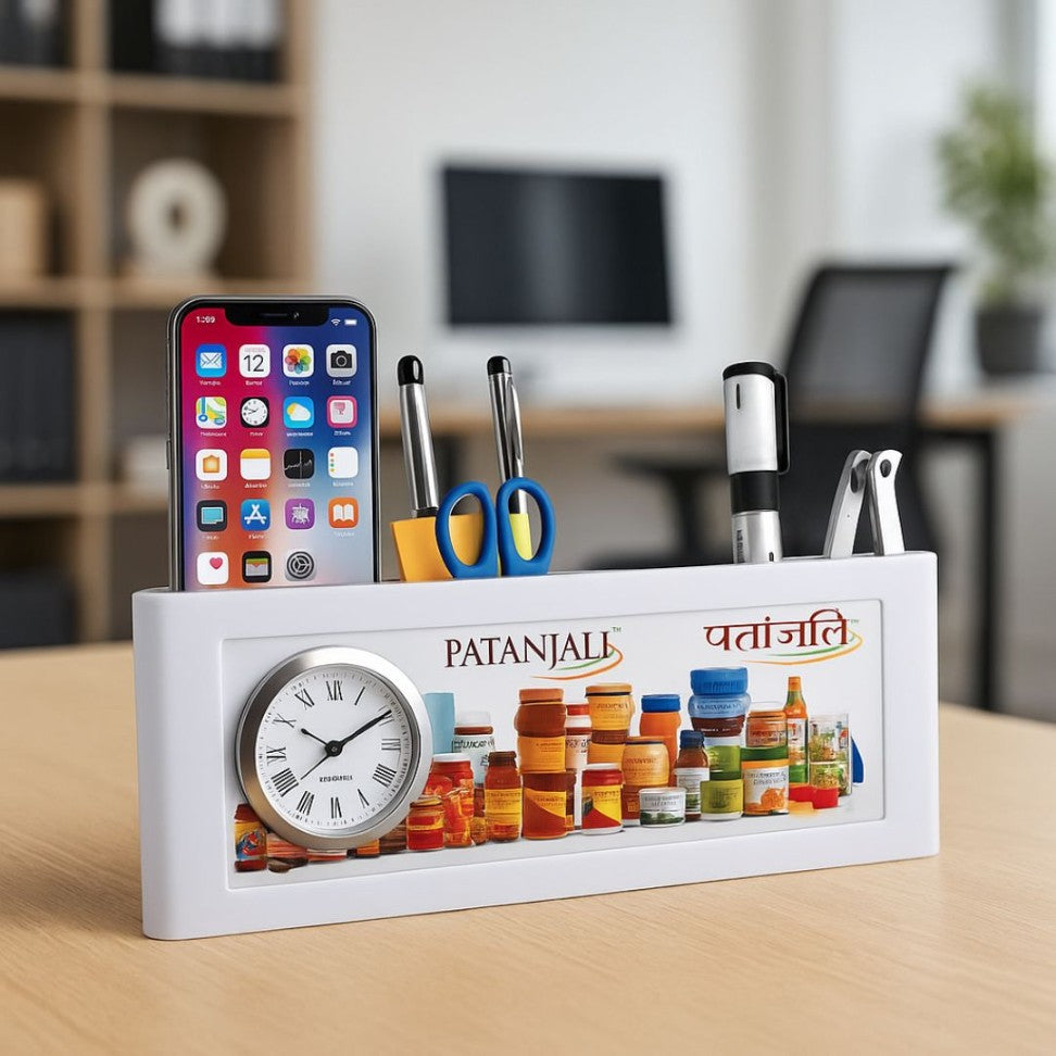 YuBingo Clock With Tumbler And Full Side Branding Area (White) - Corporate Gift | YuBingo corporate table clock gift