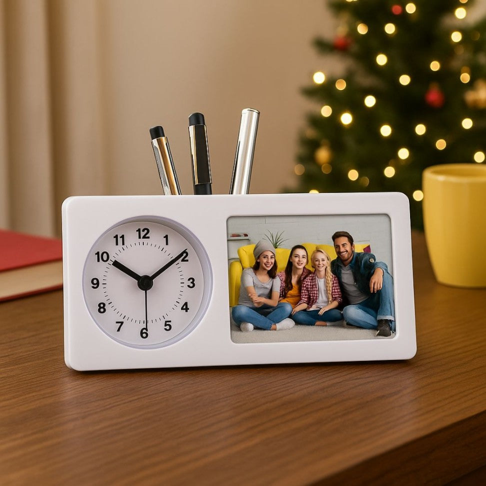 YuBingo Large Clock With Photo Frame And Tumbler - White - Corporate Gift | YuBingo corporate table clock gift