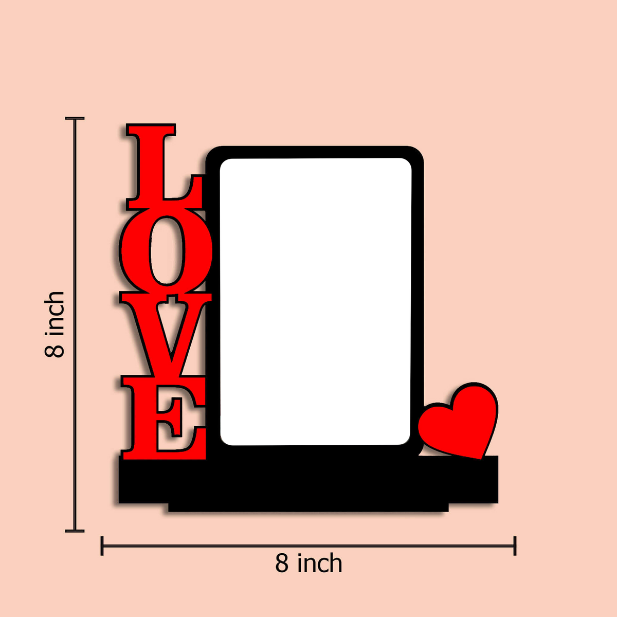 Laser Cut Photo Frame Love Photo with One Photo, MDF Wood, 8x8 Inches