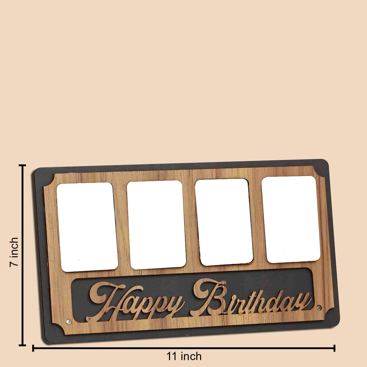 Laser Cut Happy Birthday Table Photo Frame with Four Photos, MDF Wood, 18x18 Inches