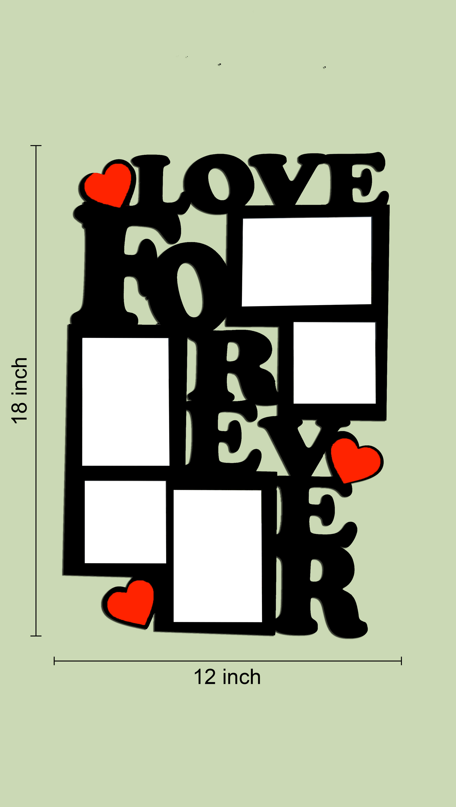 Laser Cut Photo Frame Love Forever Photos with Five Photos, MDF Wood, 12x18 Inches
