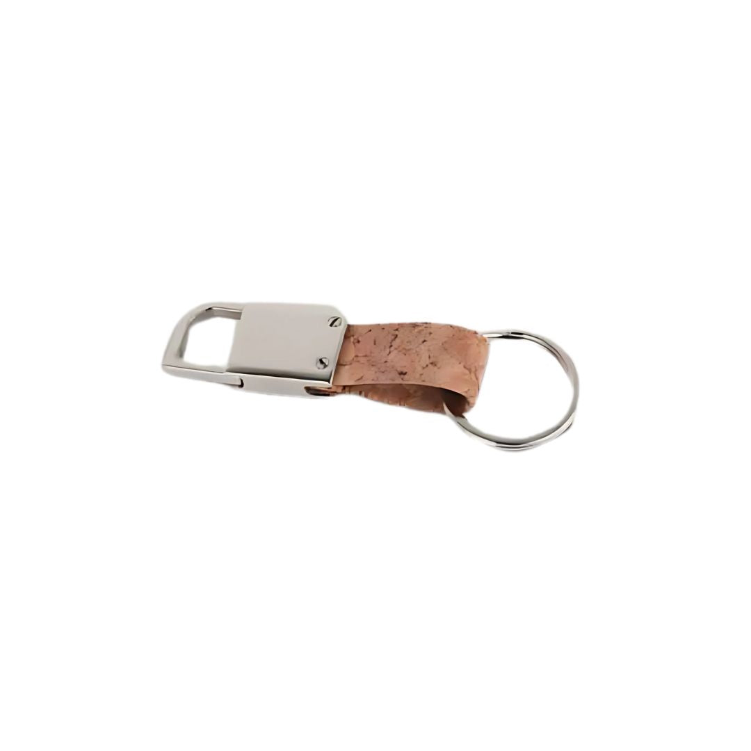 Eco-friendly cork keychain with metal loop for sustainable gifting