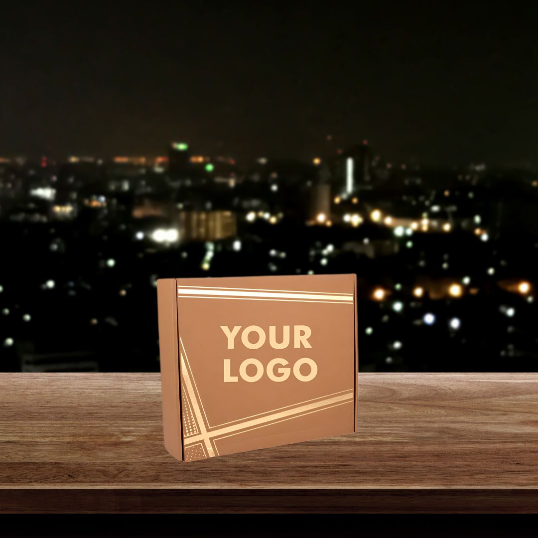Kraft gift box with custom branding for 4-in-1 gift set