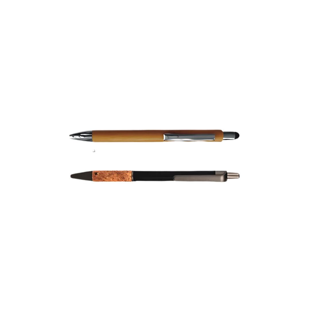 Bamboo and cork pens included in eco notebook gift set