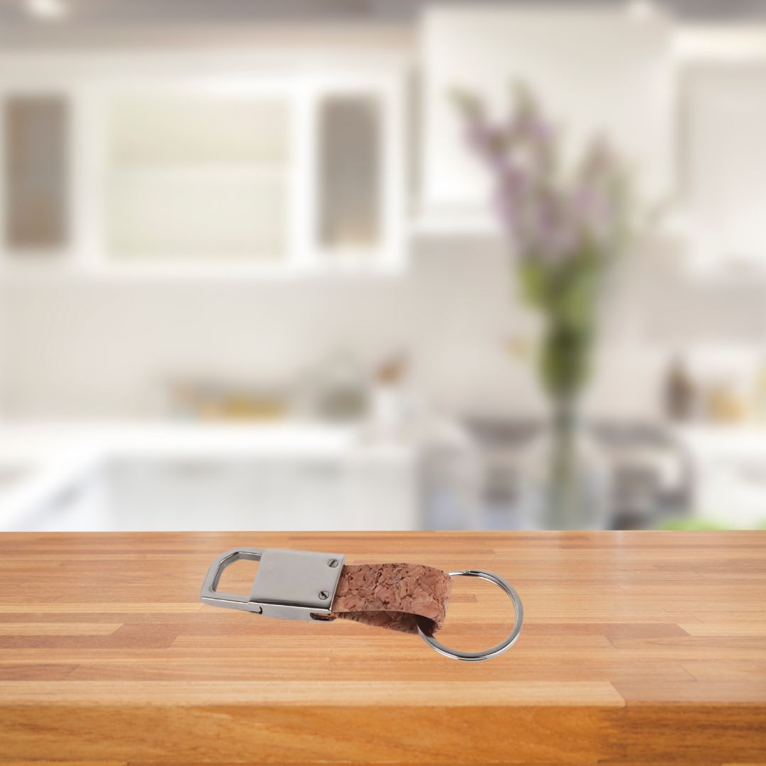 Metal keychain with eco-friendly cork strap