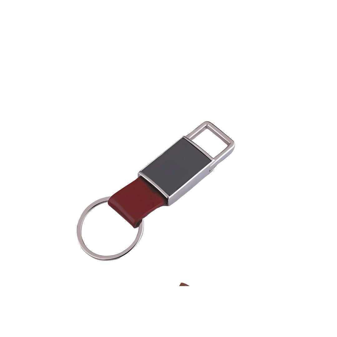 Premium pull-out rectangle metal PU keychain in tan finish