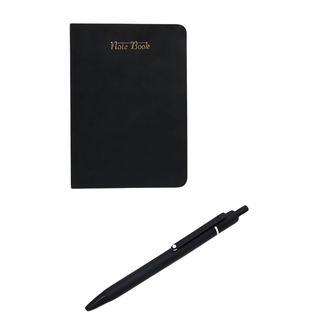Premium black notebook and pen in elegant gift box – employee gifting set