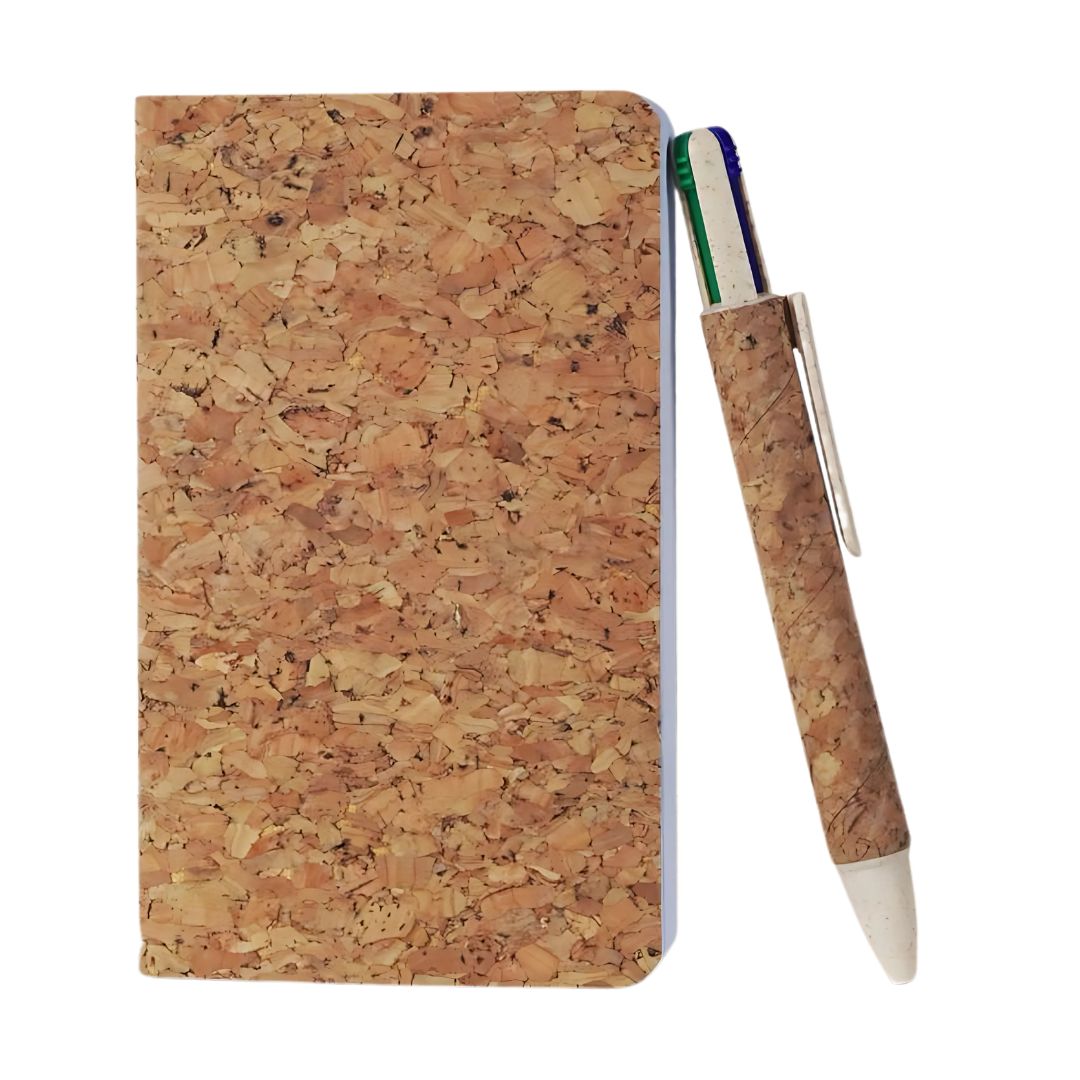 Sustainable cork notebook with eco pen and refills