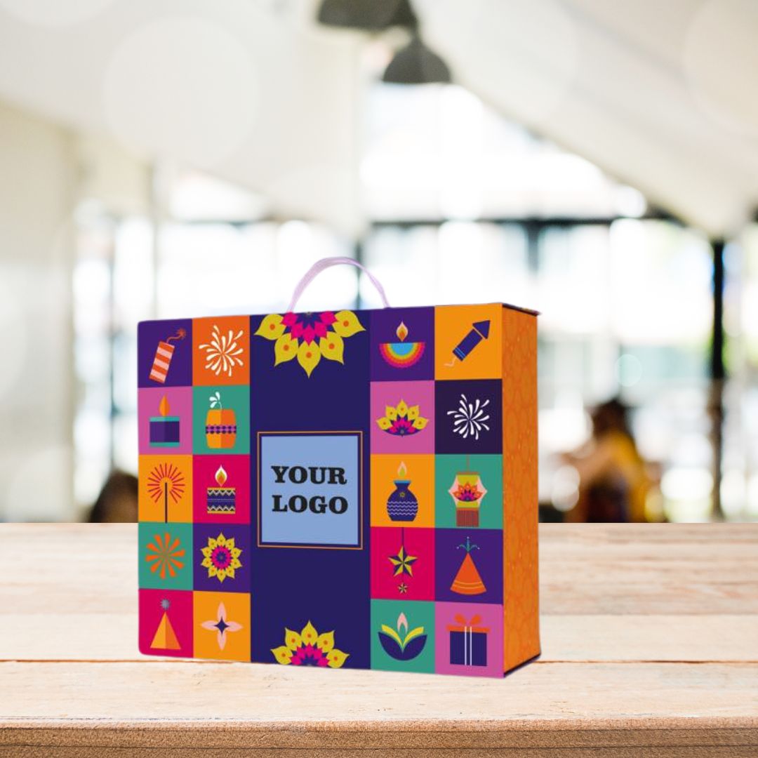 Festive celebration gift box with colorful magnetic packaging and handle