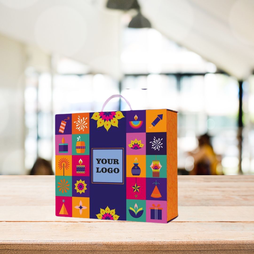 Premium festive magnetic gift box with colorful Diwali-themed design
