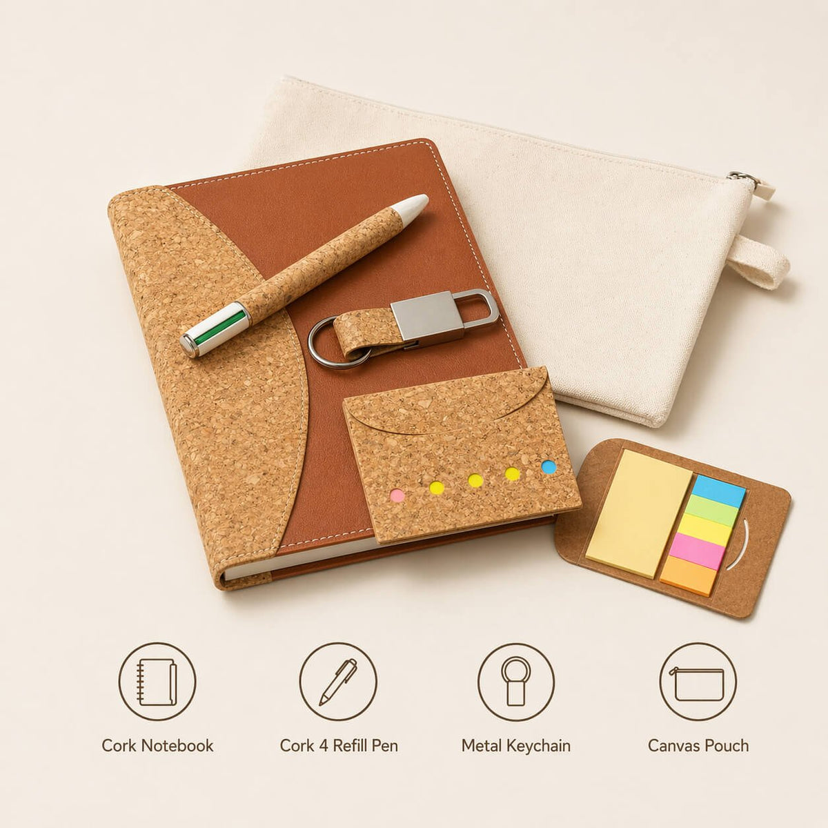 EcoPouch Set of 4: Cork Classic Kit in Multipurpose Canvas Pouch  — corporate gift