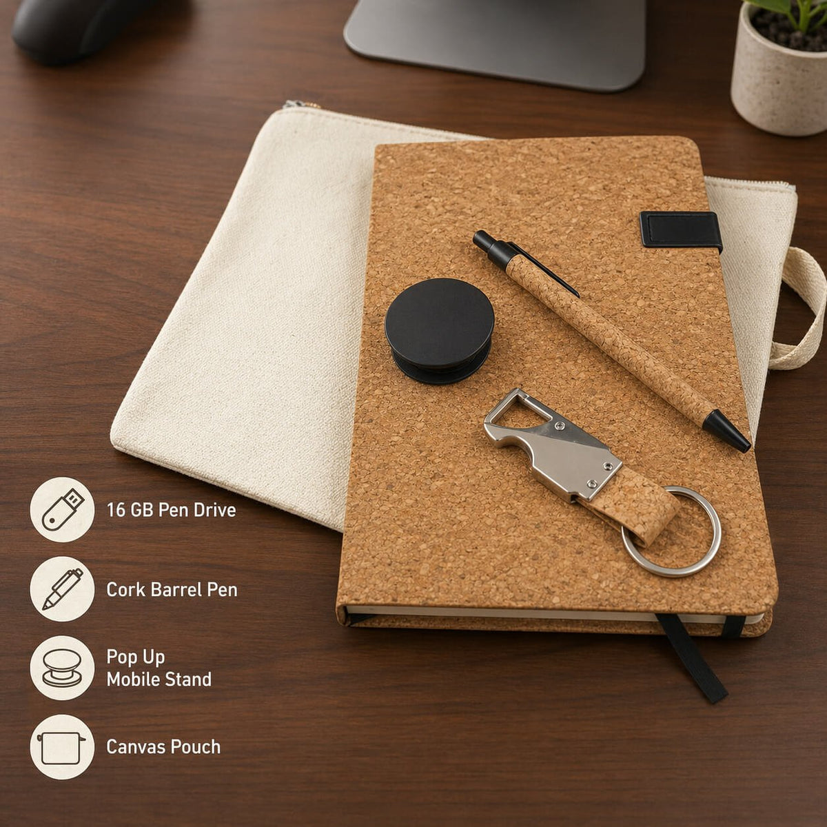 EcoPouch Set of 5: Cork Utility Pro Kit in Multipurpose Canvas Pouch  — corporate gift