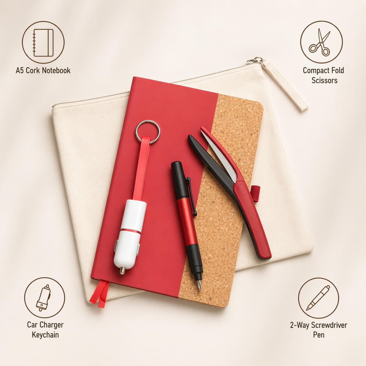 EcoPouch Set of 5: Travel Utility Kit in Multipurpose Canvas Pouch  — corporate gift