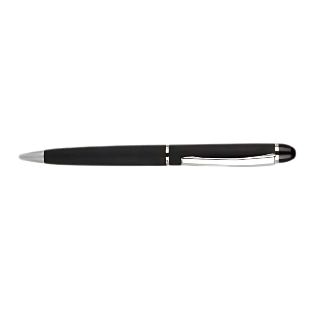 Matte black metal ballpoint pen with chrome accents