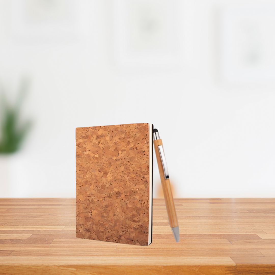 Eco-friendly cork notebook with bamboo stylus pen in premium gift box