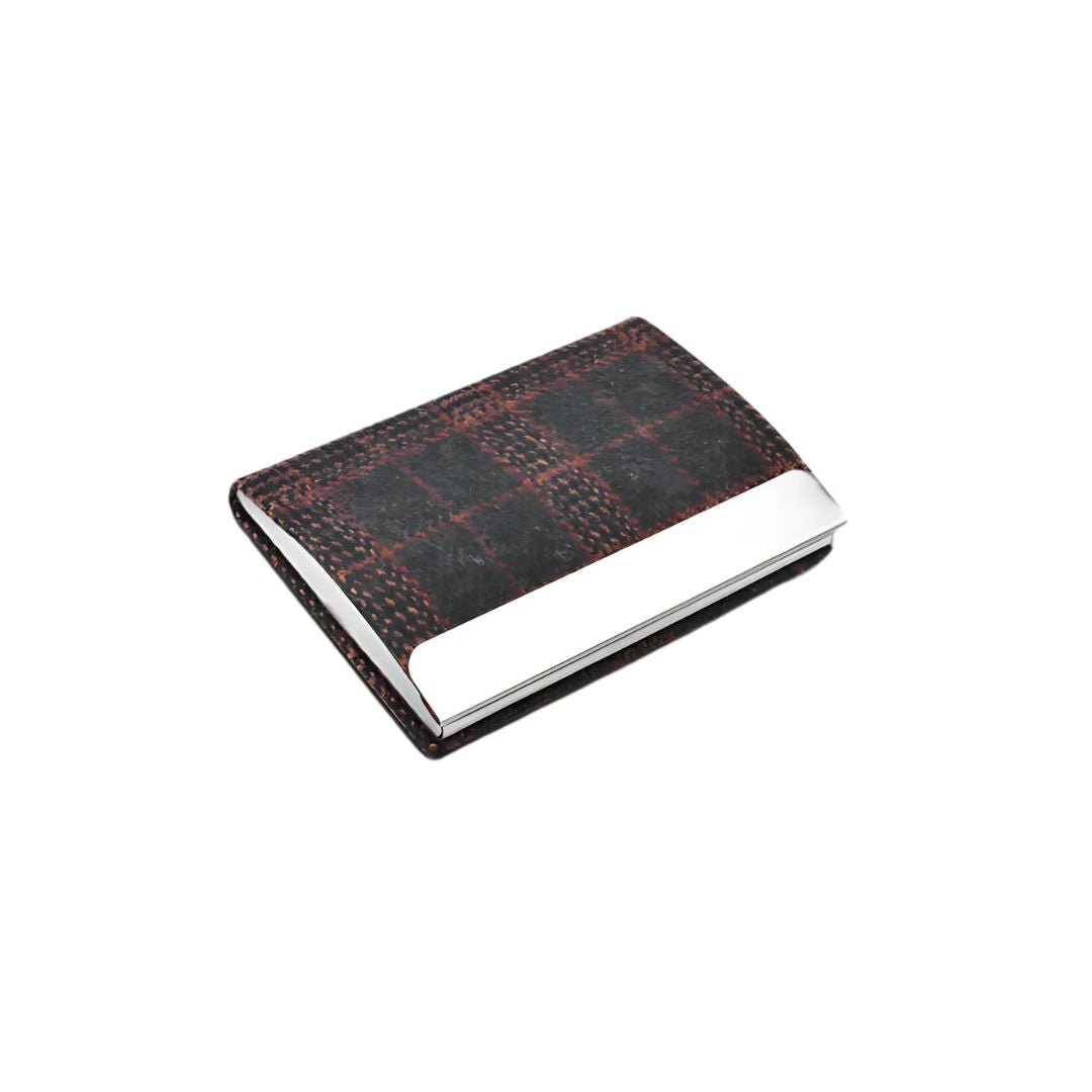 Tweed Tan card holder with metal accent
